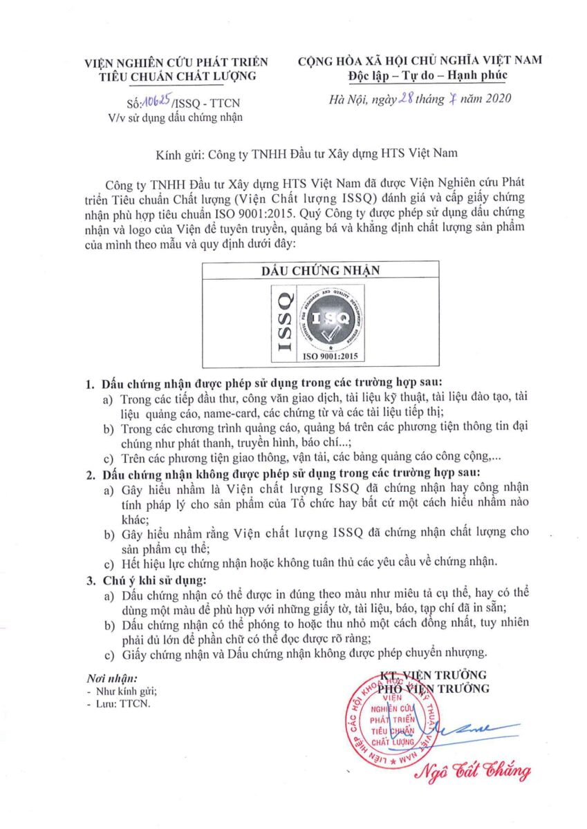 Giấy chứng nhận sản phẩm sơn HTS Paint