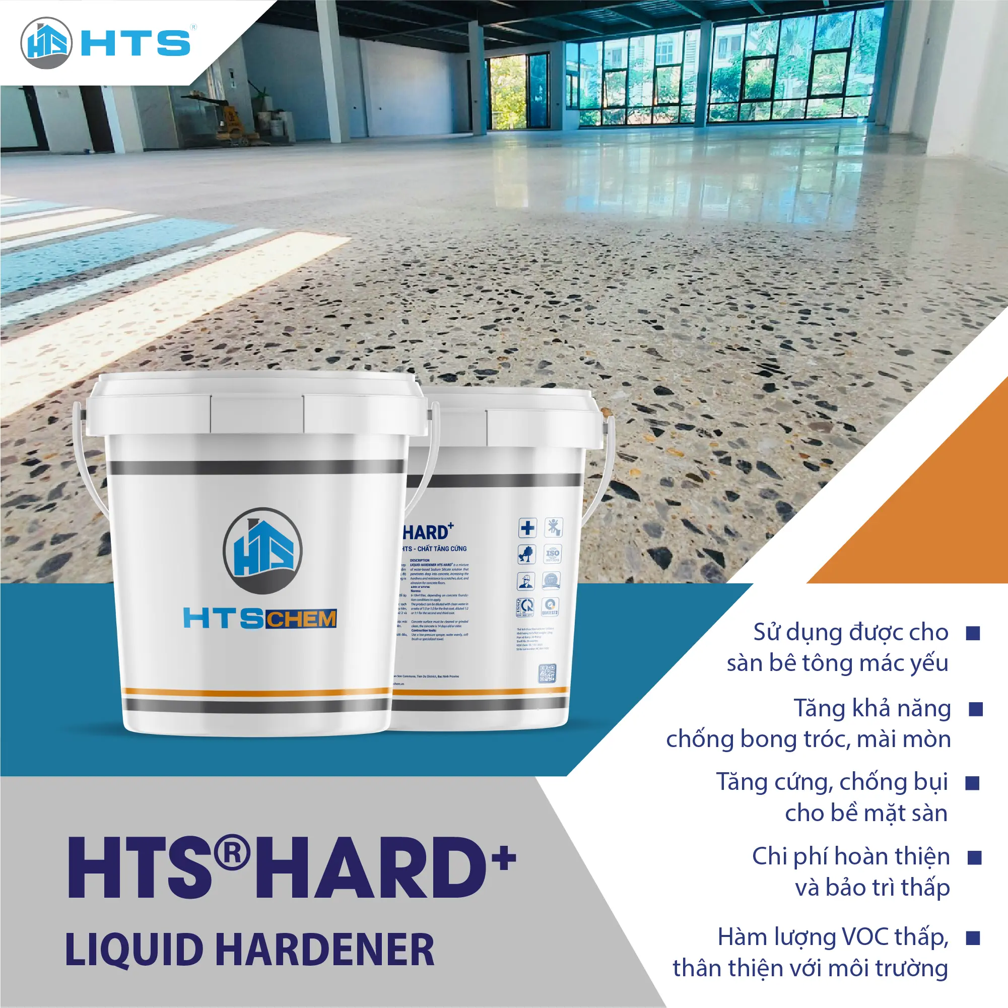 Sản phẩm HTS® HARD+ giúp tăng cường độ cứng và chống mài mòn cho sàn bê tông