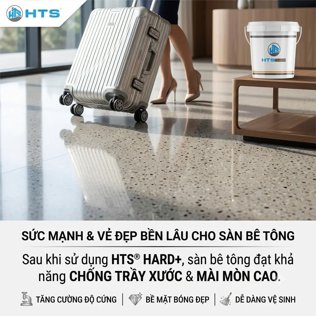 Sàn bê tông sau khi sử dụng HTS® HARD+ có khả năng chống trầy xước và mài mòn cao