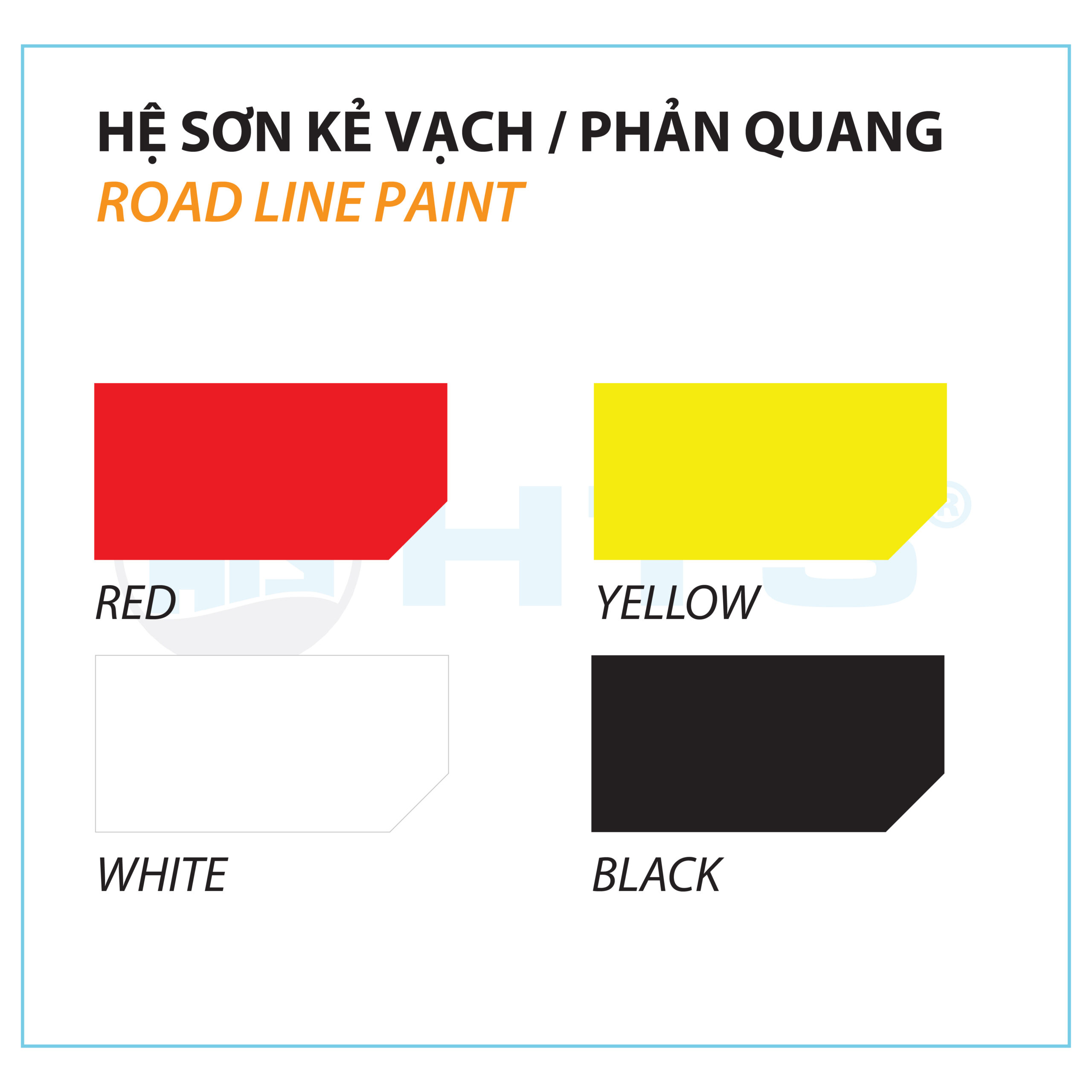 Bảng màu sơn kẻ vạch gồm các màu tiêu chuẩn như vàng, trắng, đỏ… dùng cho vạch phân làn và đánh dấu khu vực