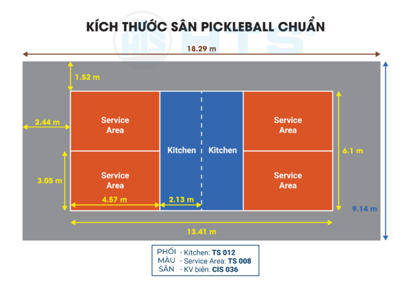Một số phương án phối màu cho sân thể thao pickleball