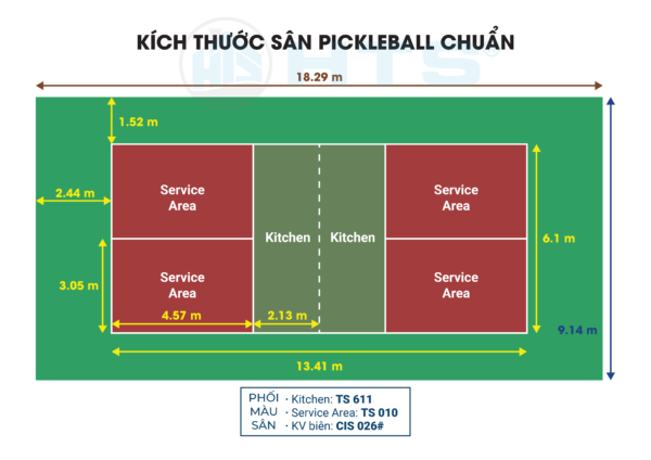 Một số phương án phối màu cho sân thể thao pickleball