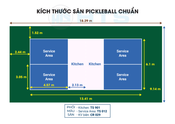 Một số phương án phối màu cho sân thể thao pickleball