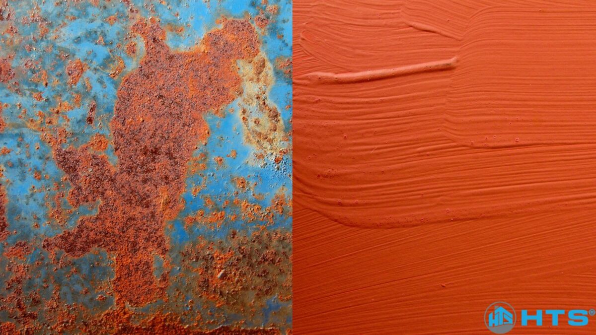 So sánh hình ảnh bề mặt kim loại trước và sau khi áp dụng lớp sơn chống rỉ, thể hiện sự cải thiện về độ bền và khả năng bảo vệ khỏi sự ăn mòn