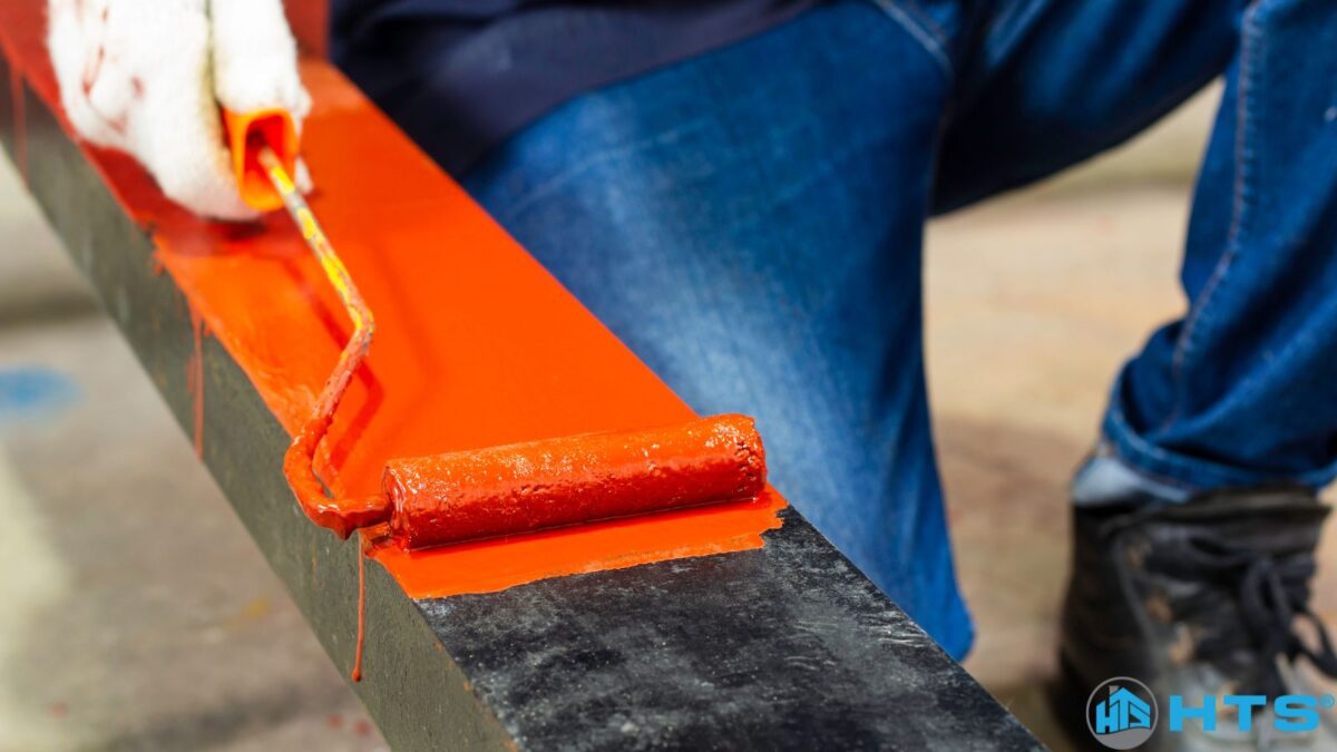 Hình ảnh sơn chống rỉ được áp dụng trên bề mặt kim loại để ngăn ngừa rỉ sét.