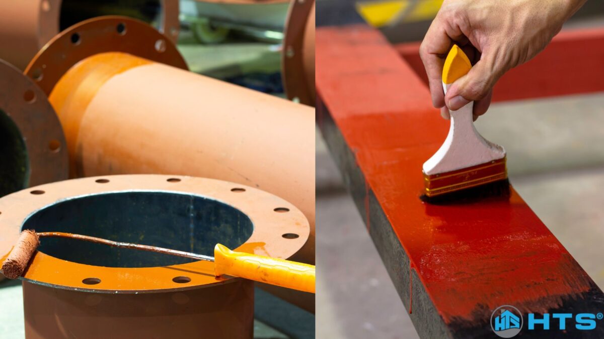 Thi công sơn chống rỉ trên bề mặt kim loại, tạo lớp bảo vệ chống ăn mòn hiệu quả