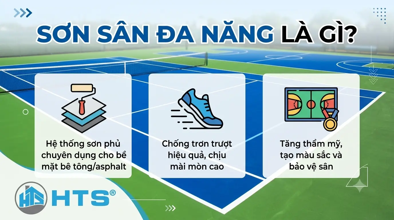 Sơn sân đa năng là lớp phủ chuyên dụng giúp bảo vệ và hoàn thiện bề mặt sân thể thao