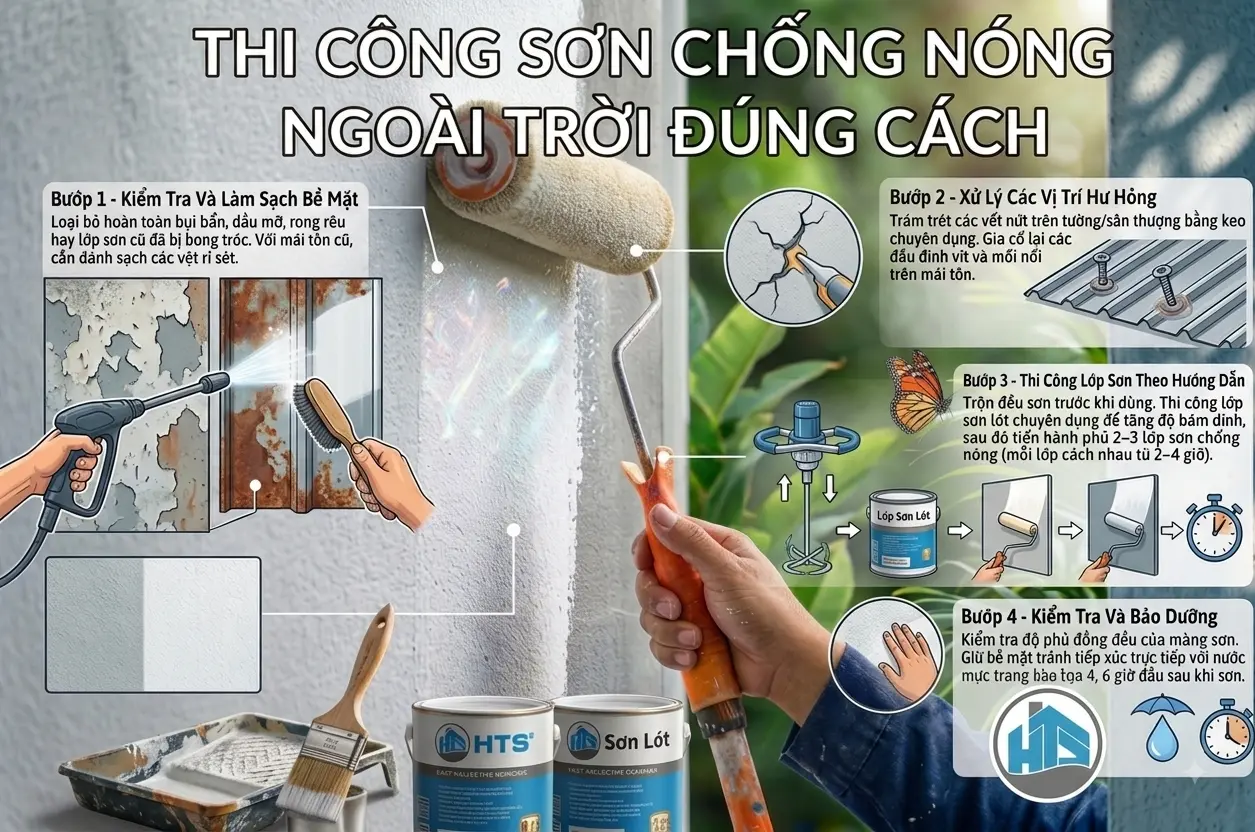 Thi công sơn chống nóng ngoài trời đúng cách giúp lớp sơn bám chắc và phát huy hiệu quả