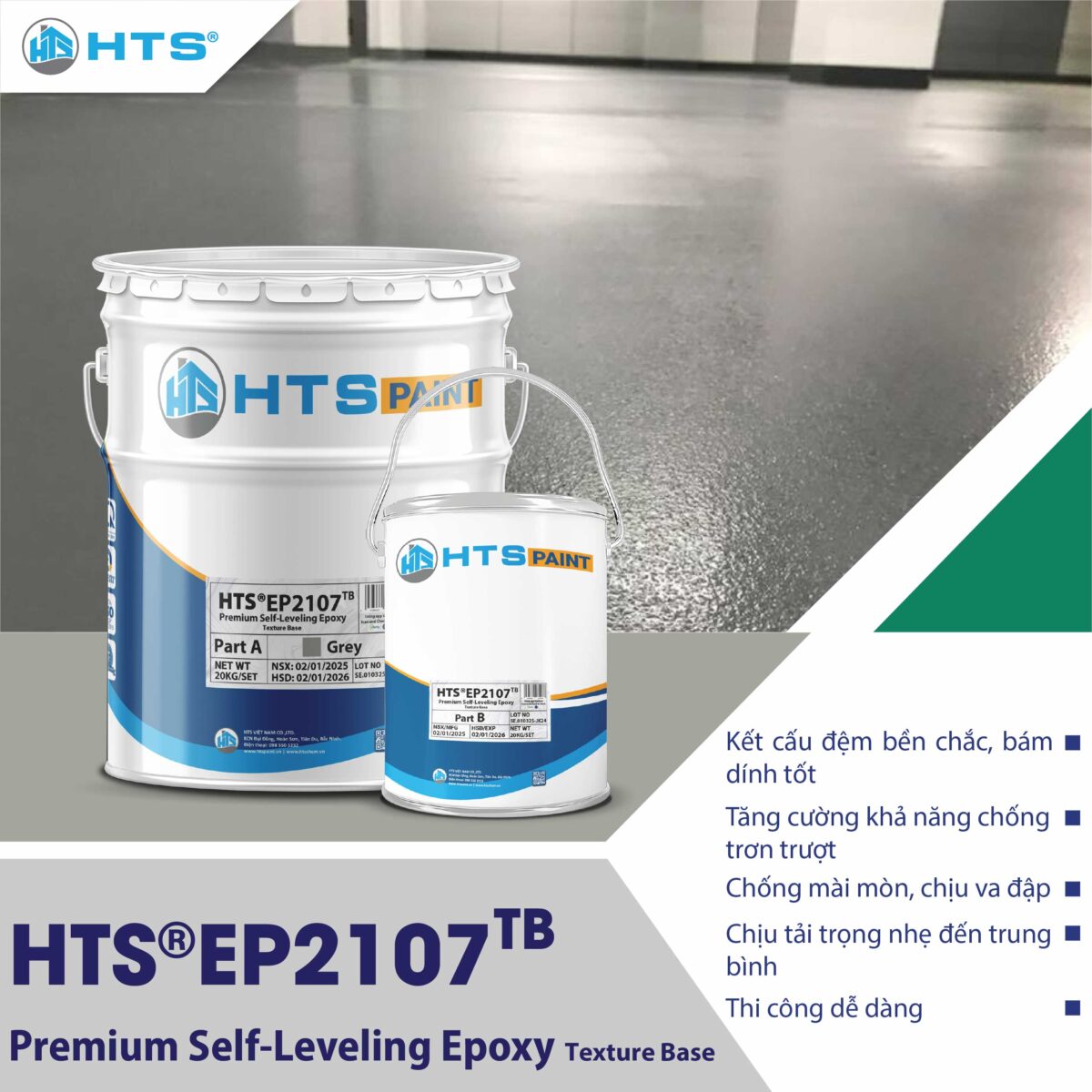 HTS®EP2107TB lớp đệm epoxy tự san giúp tăng ma sát, liên kết chắc chắn giữa lớp lót và lớp phủ chống trượt