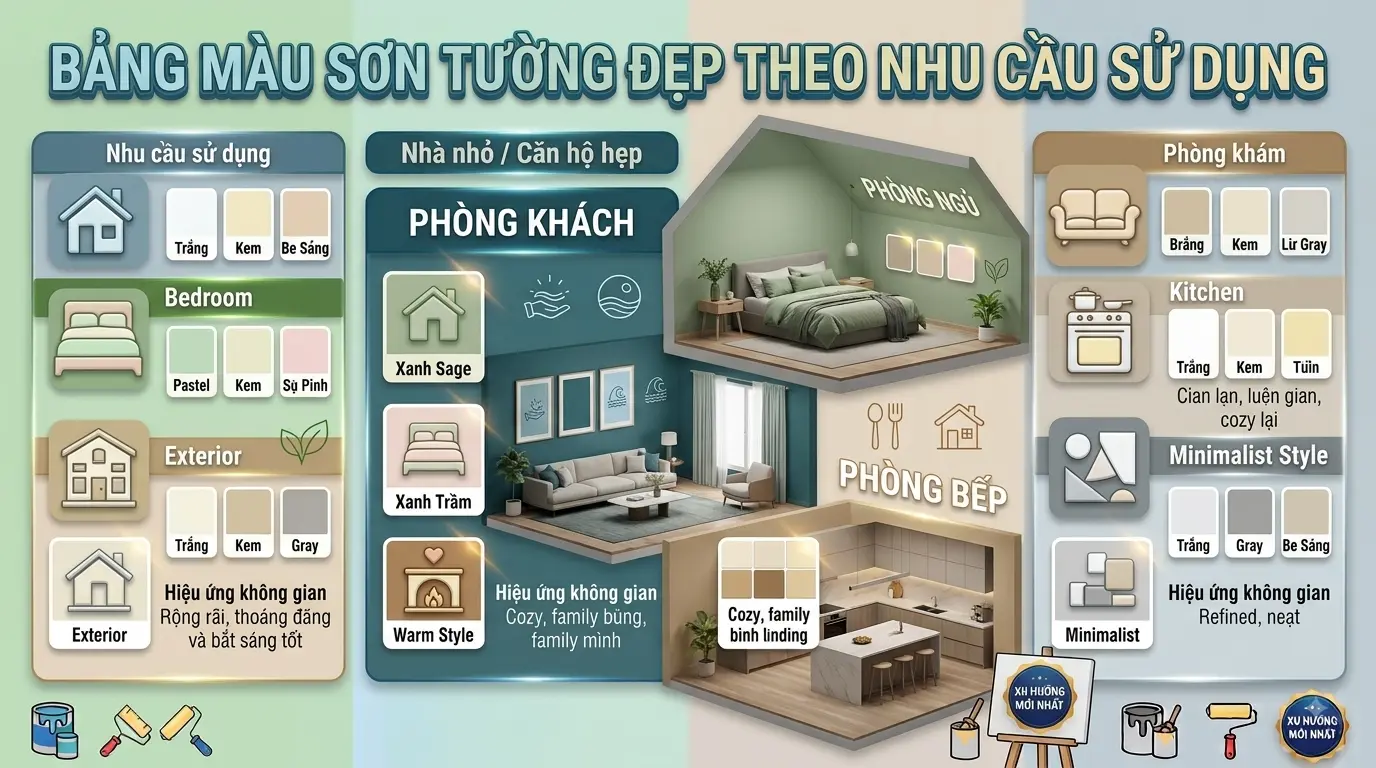 Bảng Màu Sơn Tường Đẹp Theo Nhu Cầu Sử Dụng
