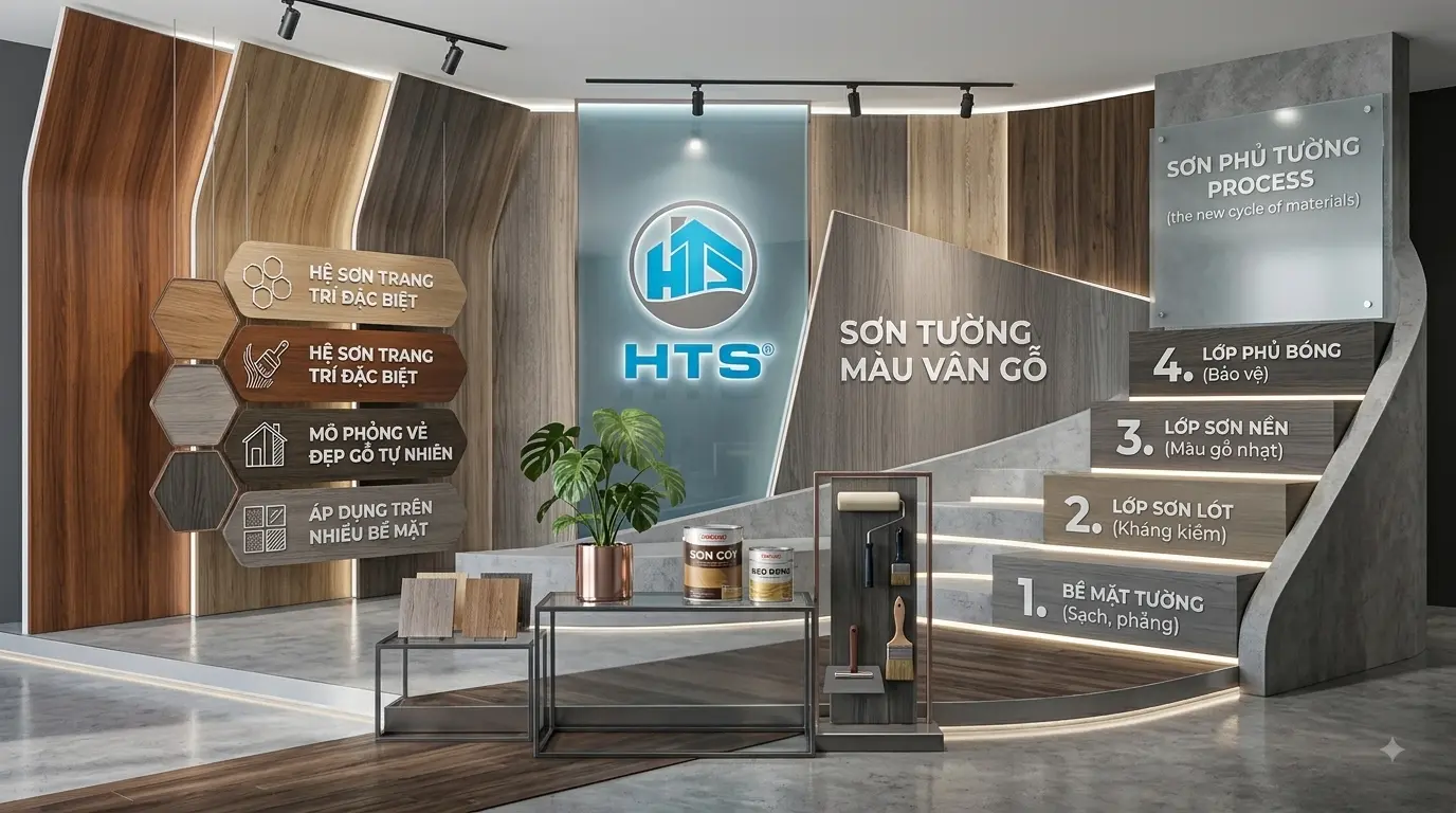 Sơn tường màu vân gỗ phù hợp với nhiều không gian nội thất và ngoại thất, tạo cảm giác gần gũi, ấm áp và hiện đại