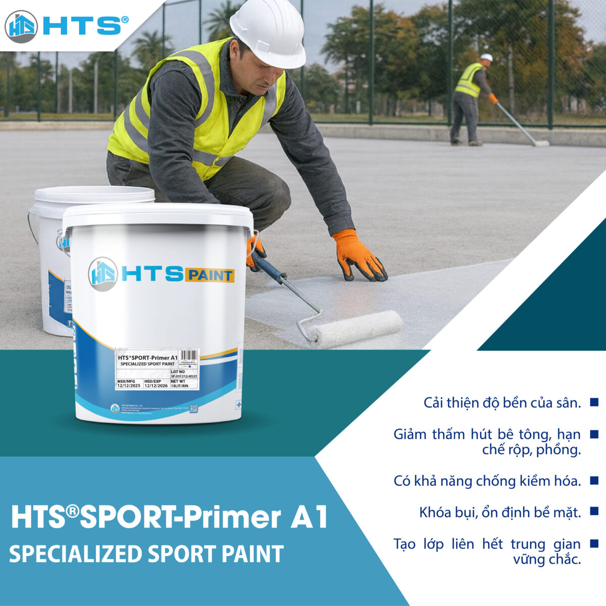 HTS®SPORT-PRIMER A1 sơn lót đệm thể thao thẩm thấu gốc nước, dùng cho nền bê tông sân thể thao