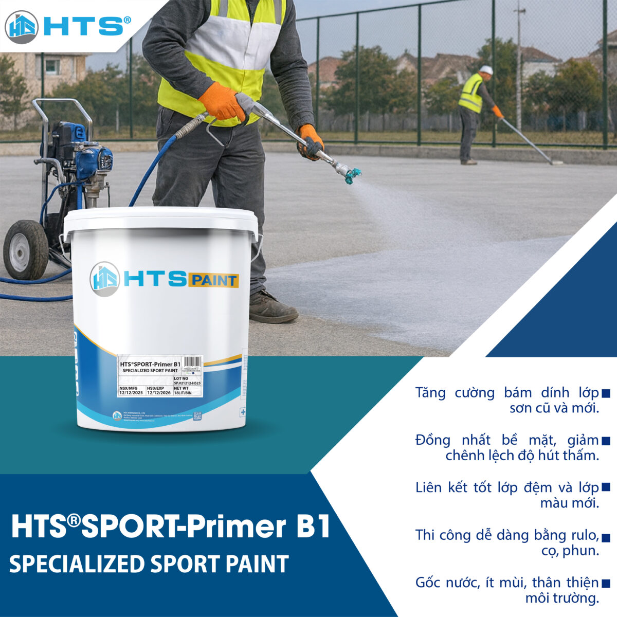 HTS®SPORT-PRIMER B1 sơn lót đệm thể thao kết nối, dùng cho sân thể thao cải tạo có lớp sơn cũ