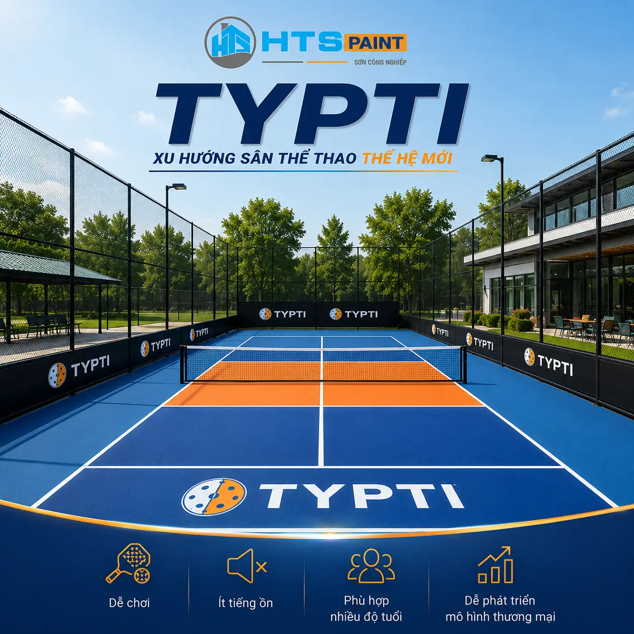 Sơn sân TYPTI HTS® SPORT từ HTS Paint, bền màu, chống trơn trượt, phù hợp cho sân thể thao chuyên dụng