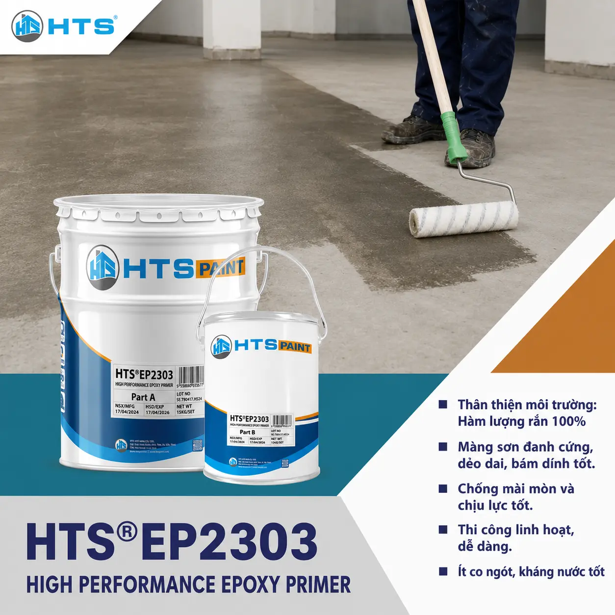 Đặc tính nổi bật của sơn lót Epoxy HTS® EP2303 với khả năng bám dính vượt trội, chống ẩm hiệu quả, tăng độ bền và bảo vệ bề mặt tối ưu cho công trình