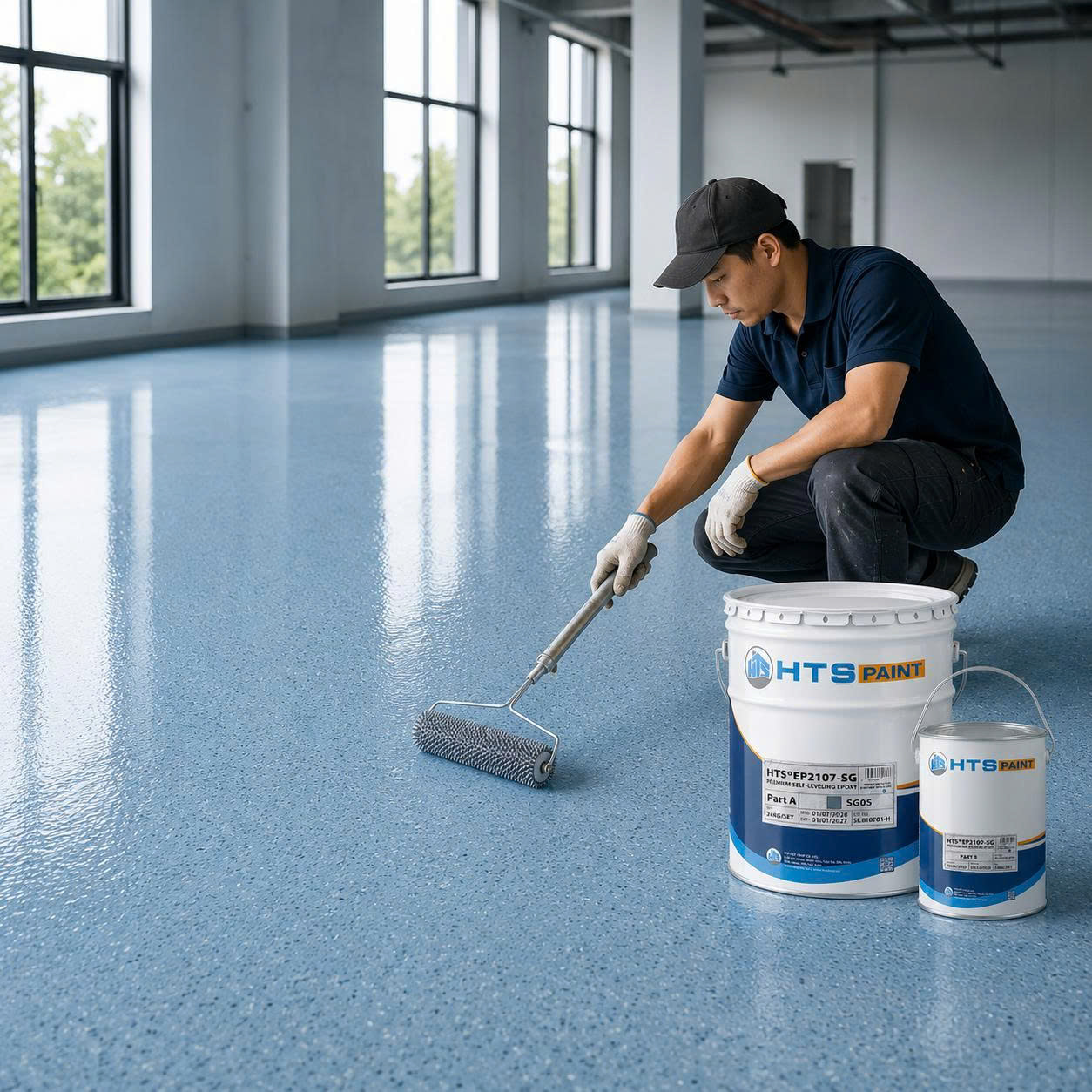 Sơn epoxy tự san phẳng cát màu thẩm mỹ cao, bền chắc, chịu lực tốt