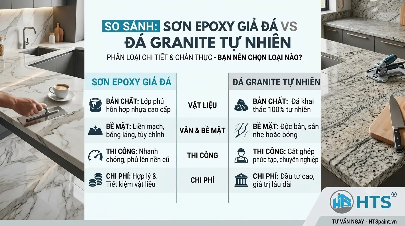 So sánh sơn epoxy giả đá và đá Granite về độ bền, thẩm mỹ và chi phí