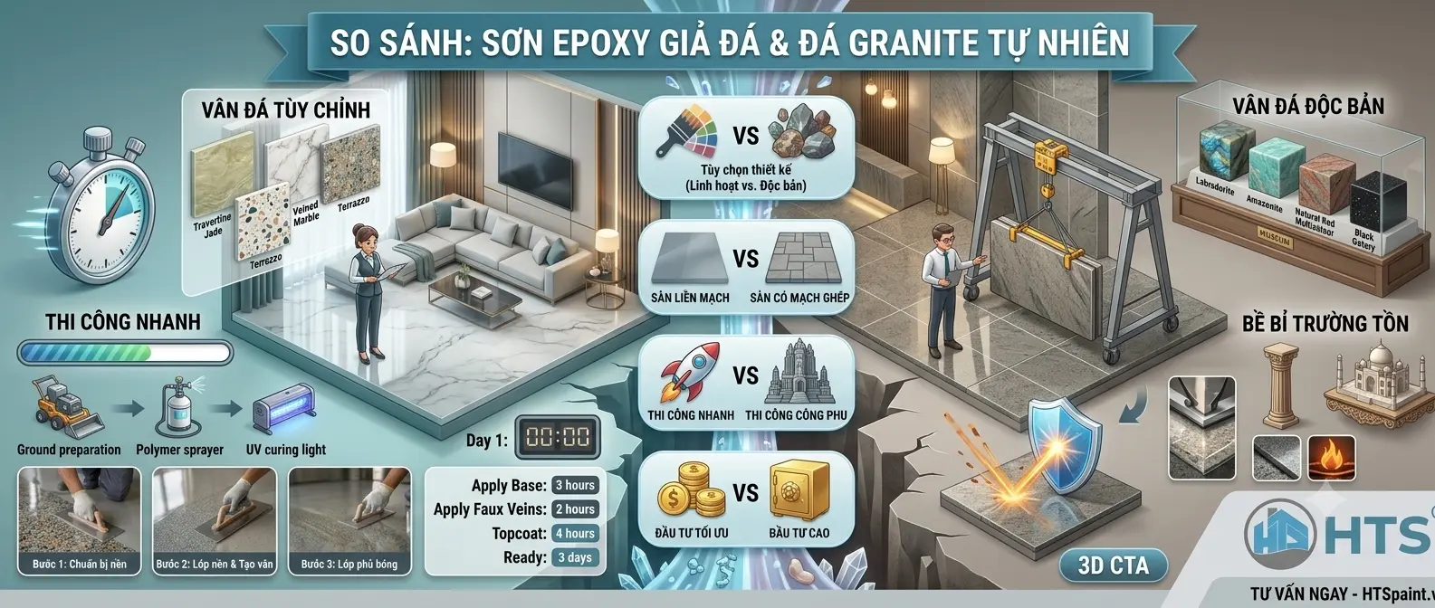 So sánh sơn epoxy và đá Granite để xác định vật liệu phù hợp với công trình, nhu cầu sử dụng và ngân sách