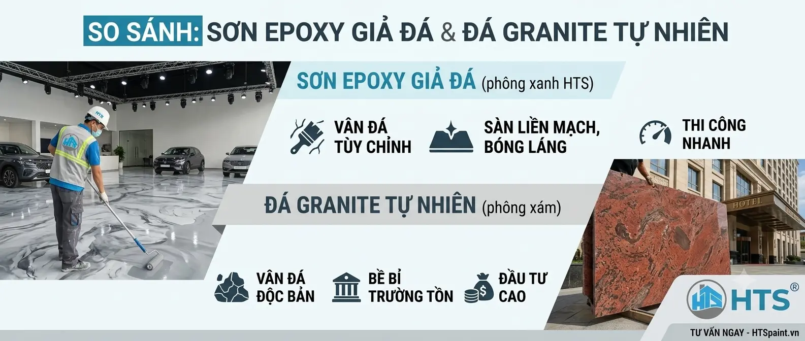 So sánh sơn epoxy và đá Granite để lựa chọn vật liệu phù hợp với nhu cầu sử dụng và ngân sách