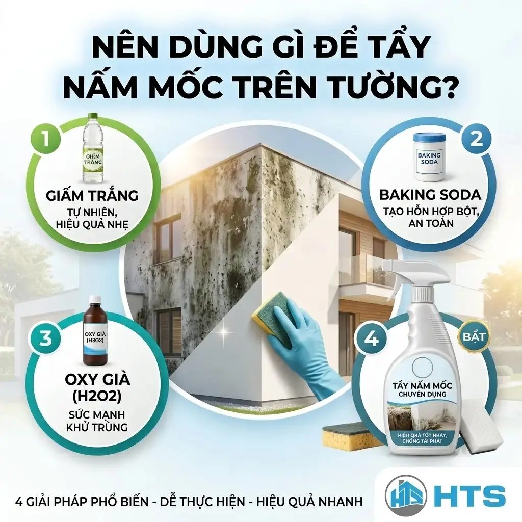 Các loại dung dịch và chất tẩy phù hợp để xử lý nấm mốc trên tường