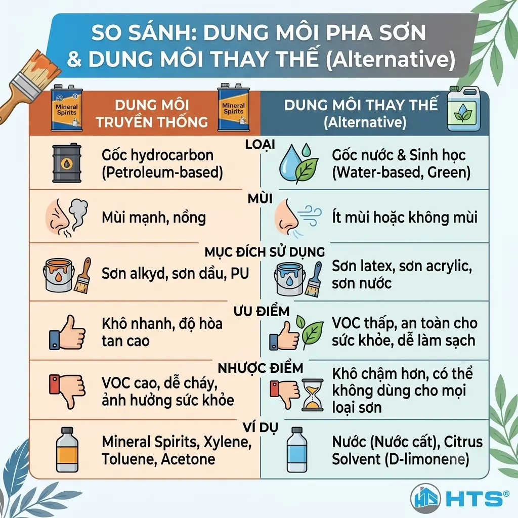 So sánh các loại dung môi pha sơn và những giải pháp thay thế phổ biến trong quá trình sử dụng sơn
