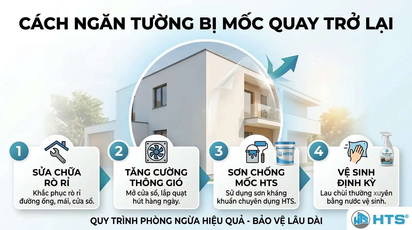 Các biện pháp giúp ngăn tường bị mốc quay trở lại và duy trì bề mặt tường khô sạch