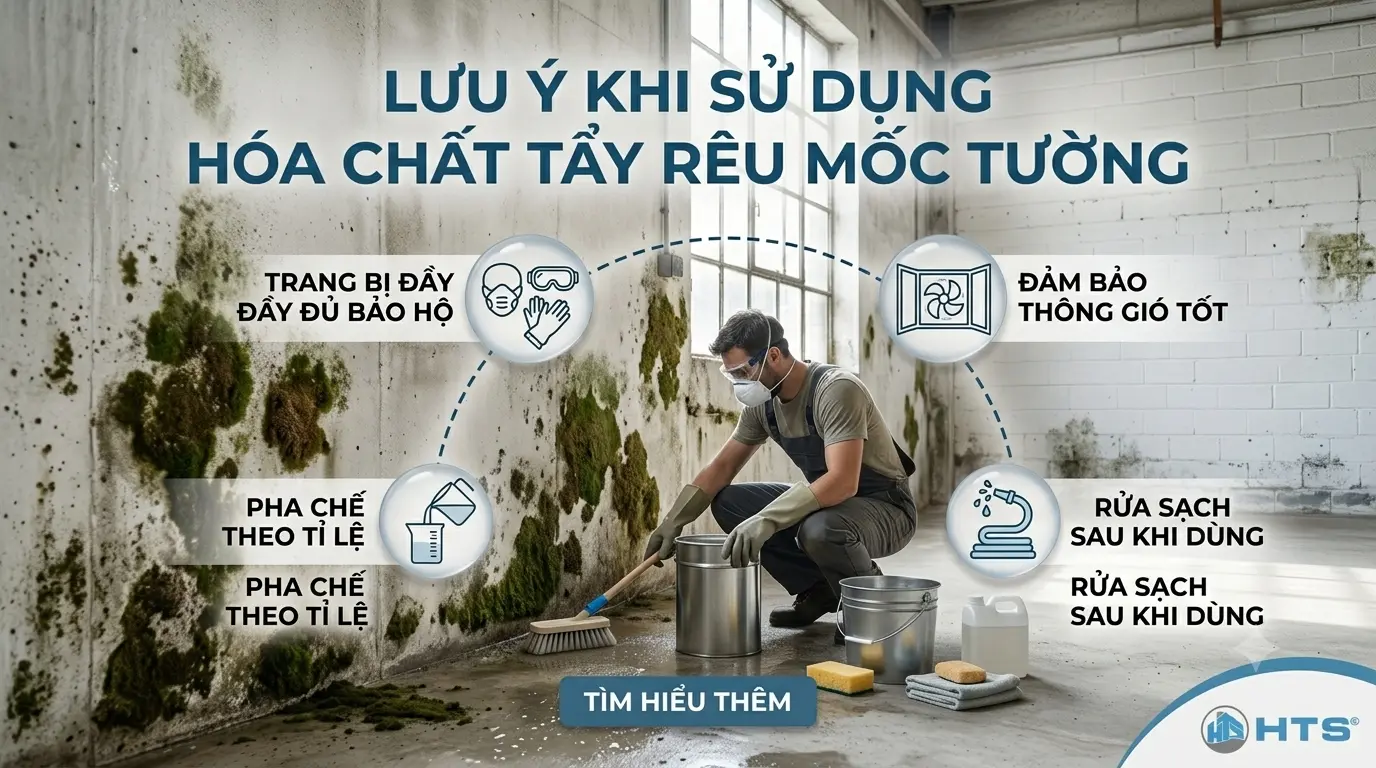 Những lưu ý quan trọng giúp sử dụng hóa chất tẩy rêu mốc tường đúng cách và đảm bảo an toàn