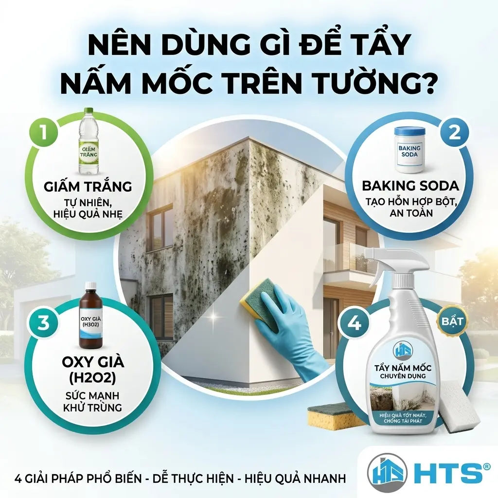 Các loại dung dịch và chất tẩy phù hợp để xử lý nấm mốc trên tường