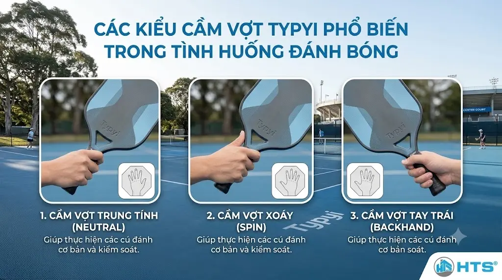 Các kiểu cầm vợt Typti phổ biến giúp người chơi linh hoạt xử lý bóng trong từng tình huống thi đấu