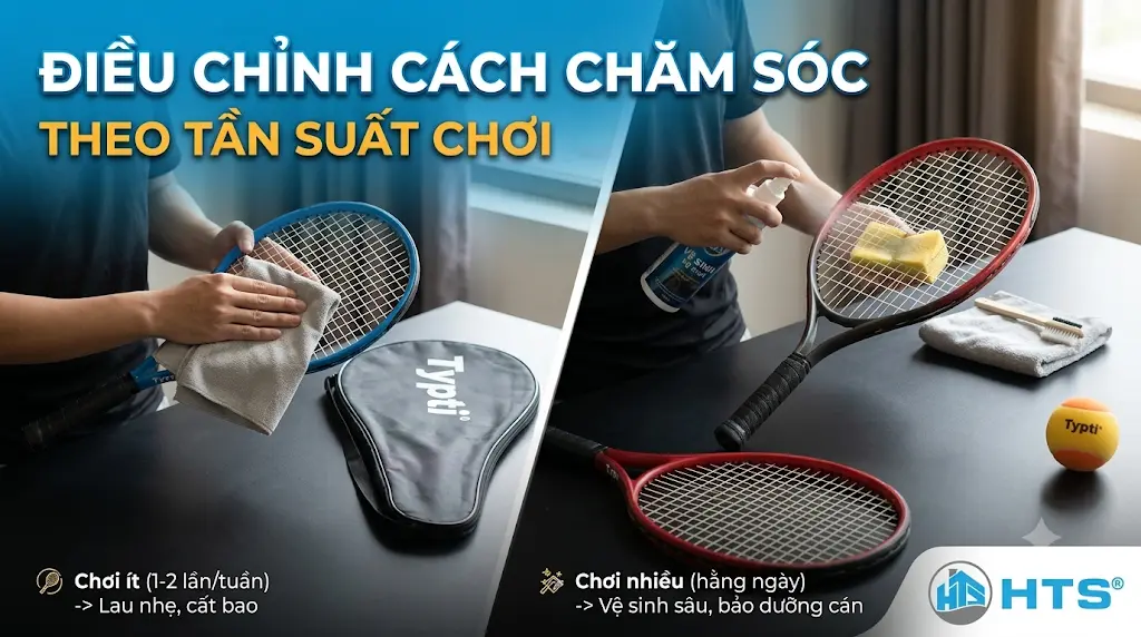 Điều chỉnh cách chăm sóc vợt Typti theo tần suất chơi giúp duy trì độ bền và hạn chế hao mòn trong quá trình sử dụng